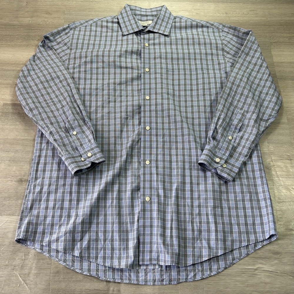 Robert Barakett Dress Shirt Mens 16.5 32/33‎ Blue Check Cotton Regular Fit LS